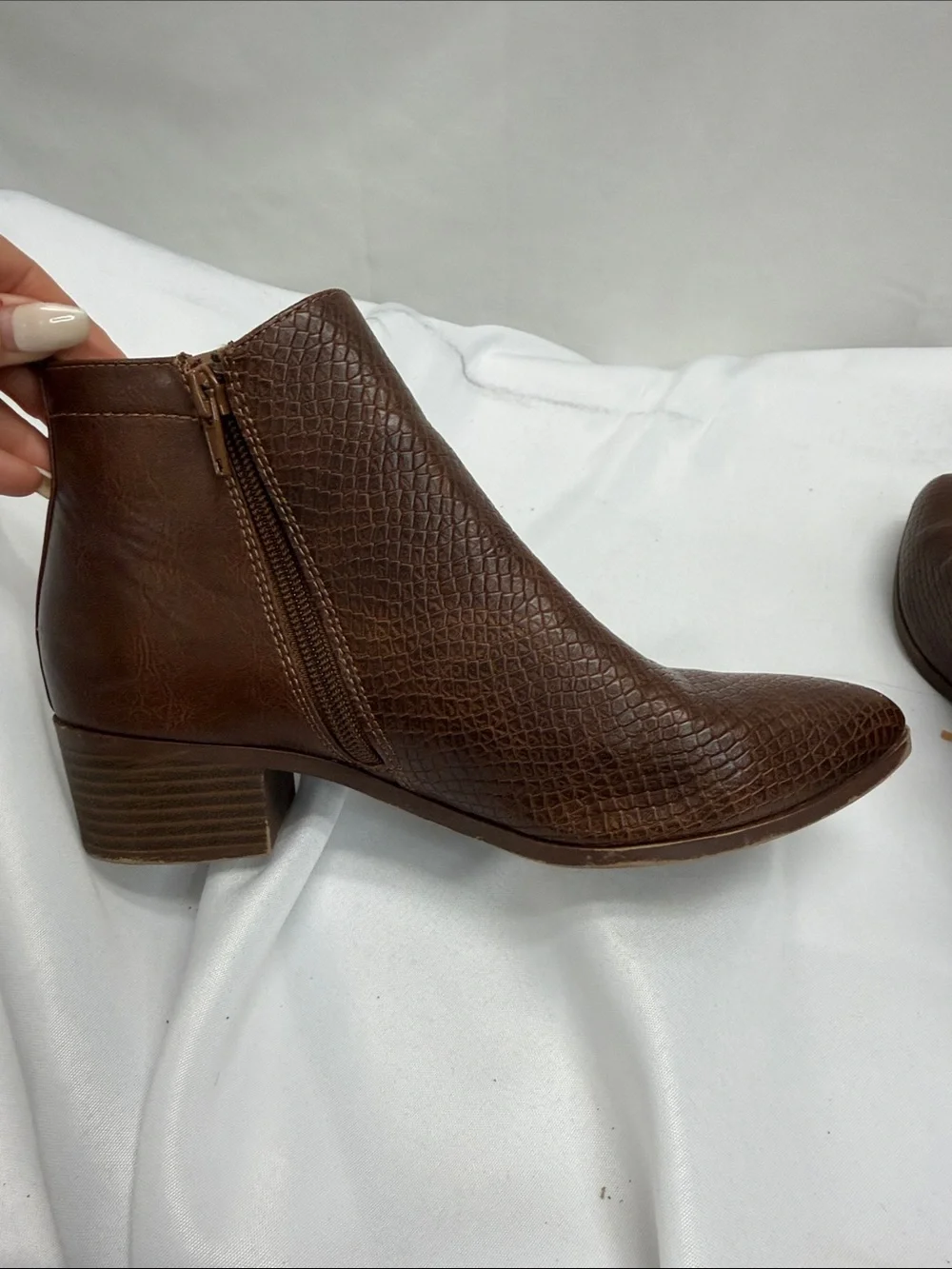 Cityclassified Brown Textured Ankle Booties with Gold Zipper
